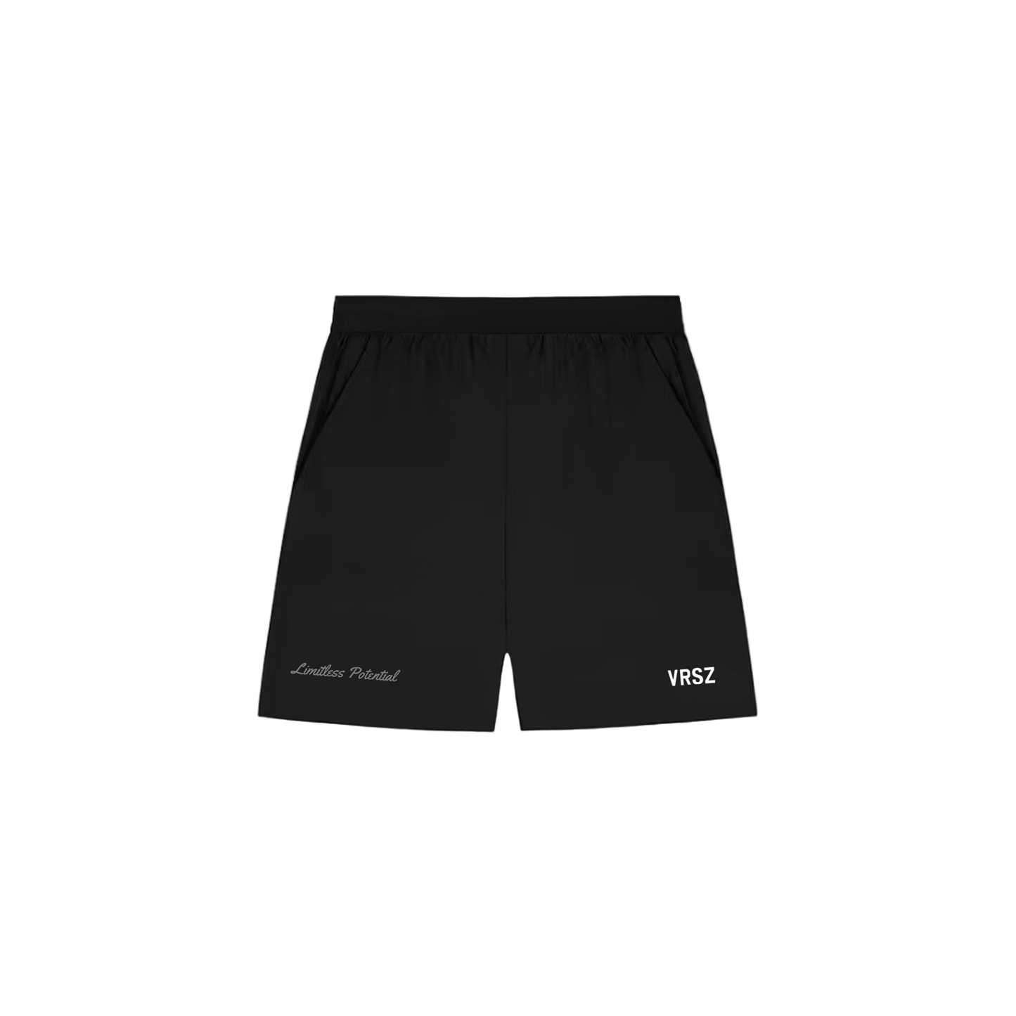 Black shorts with 'YRSZ' branding on a white background