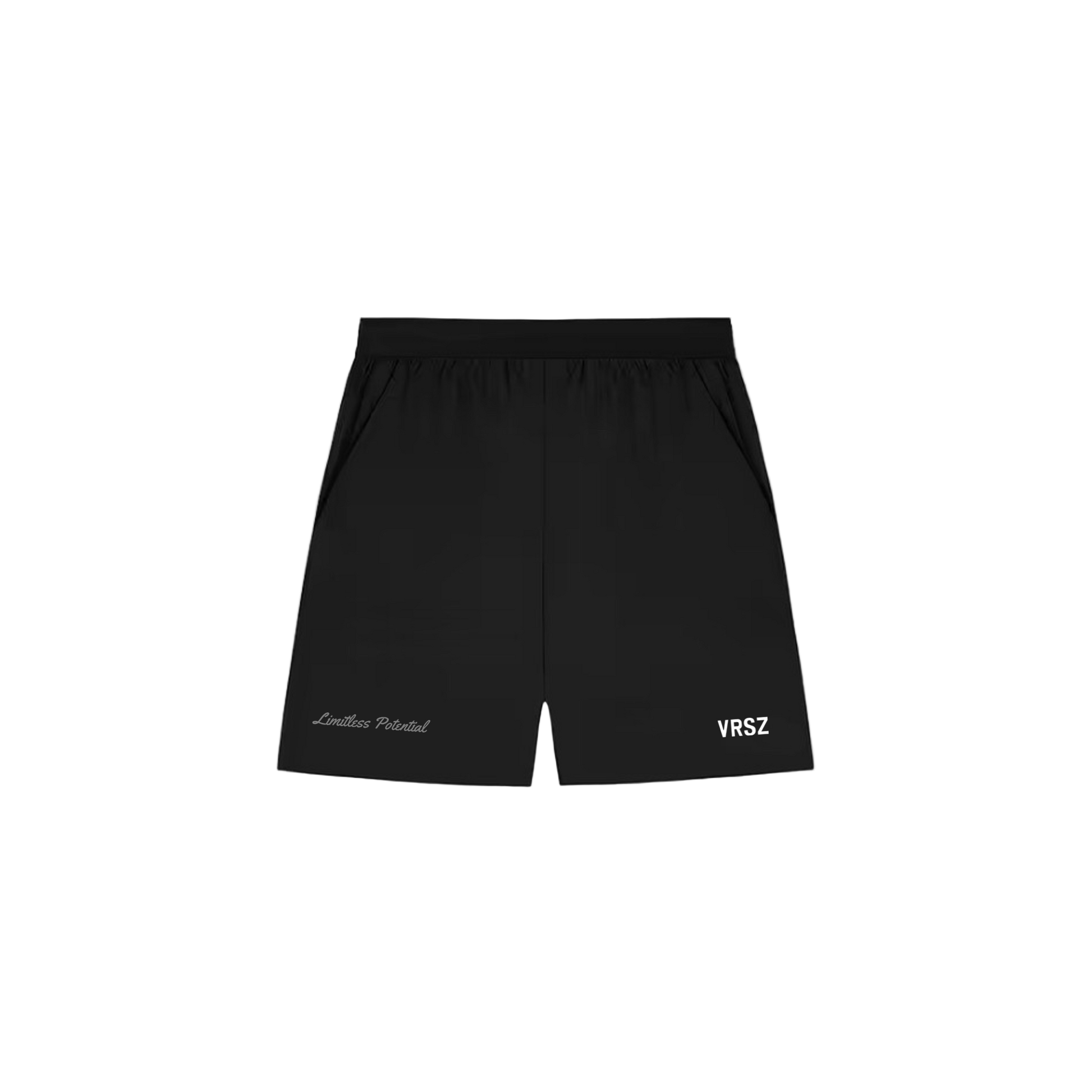 Black shorts with 'YRSZ' branding on a white background