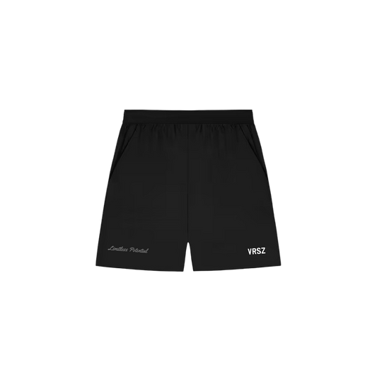 Black shorts with 'YRSZ' branding on a white background