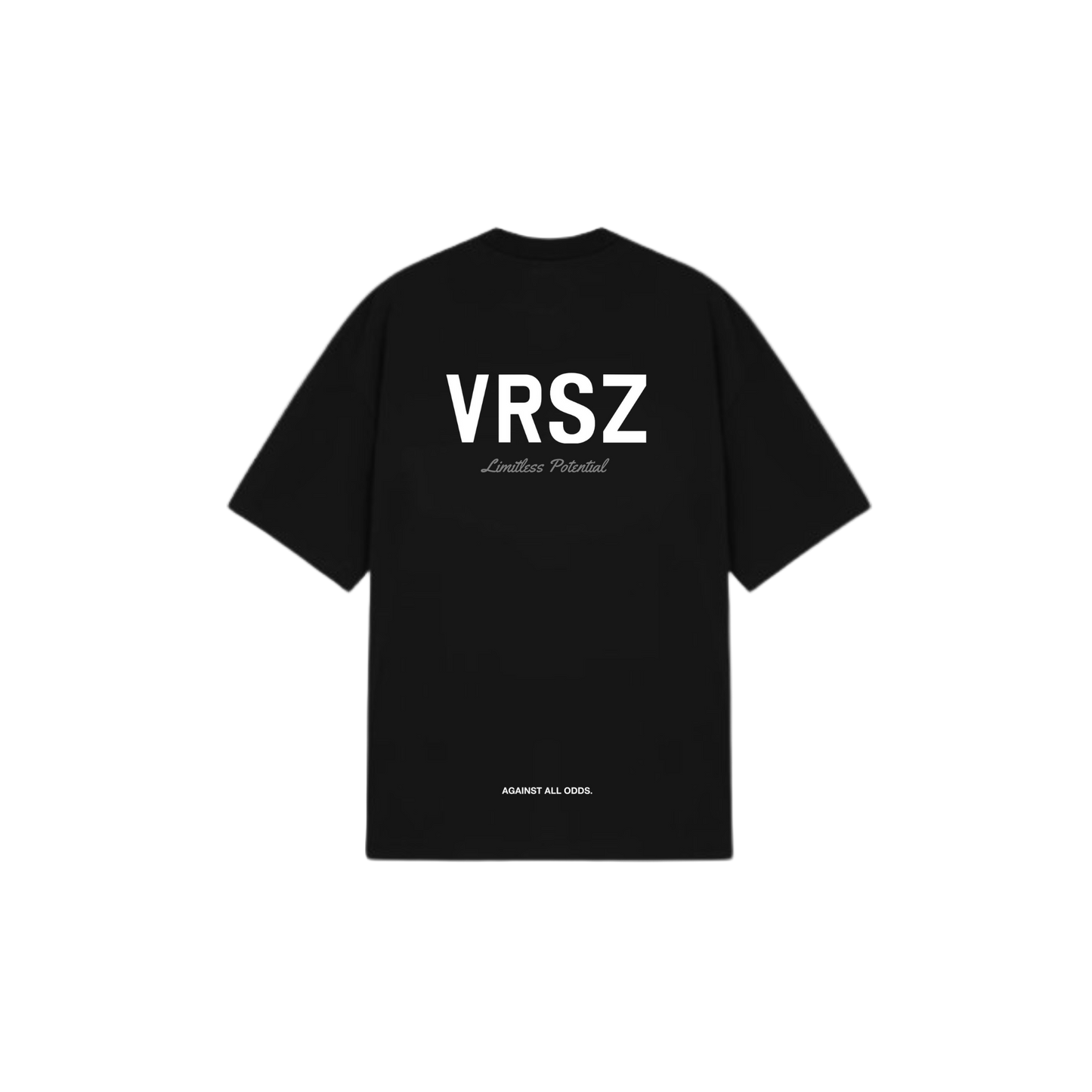 Black t-shirt with 'VRSZ' branding on a white background
