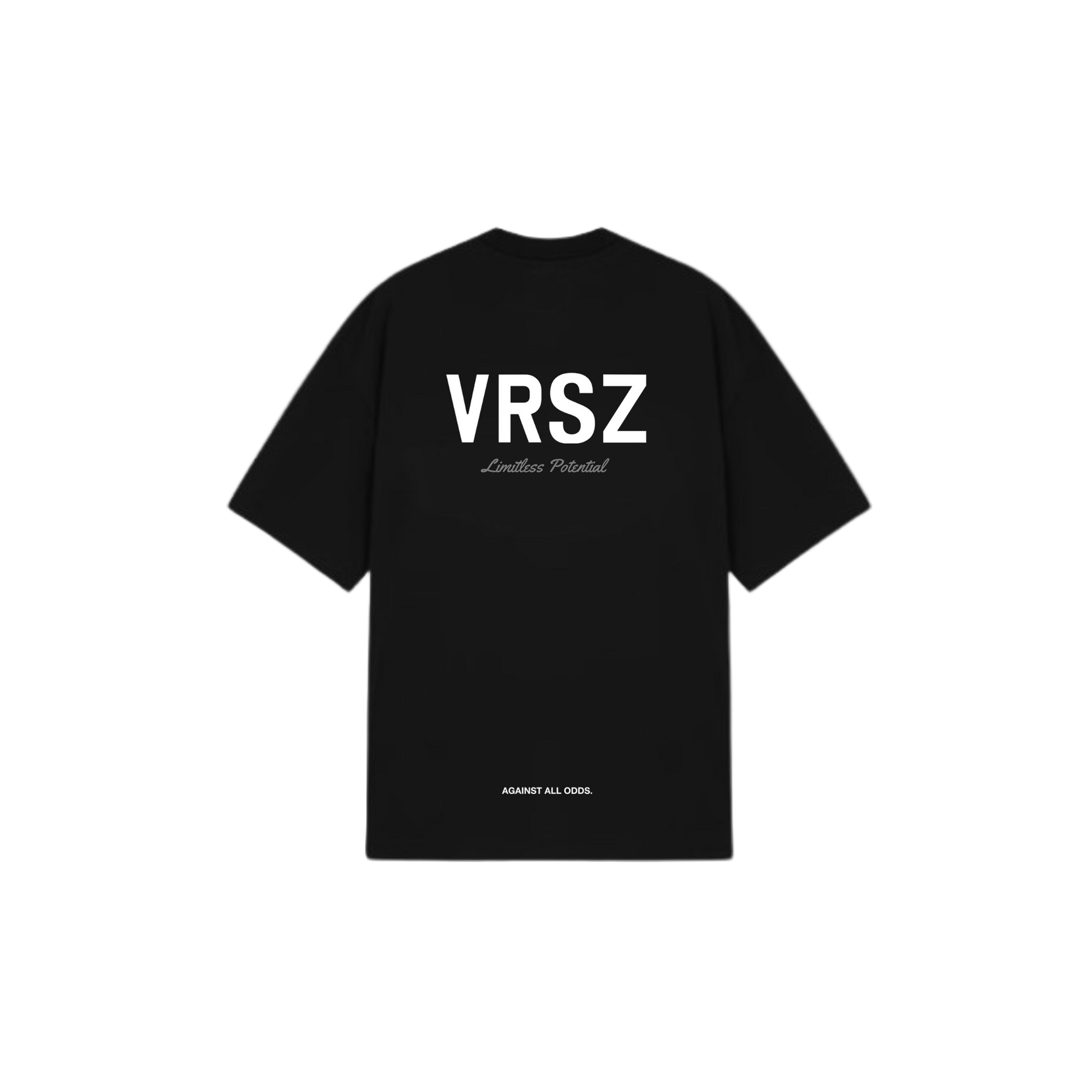 Black t-shirt with 'VRSZ' branding on a white background